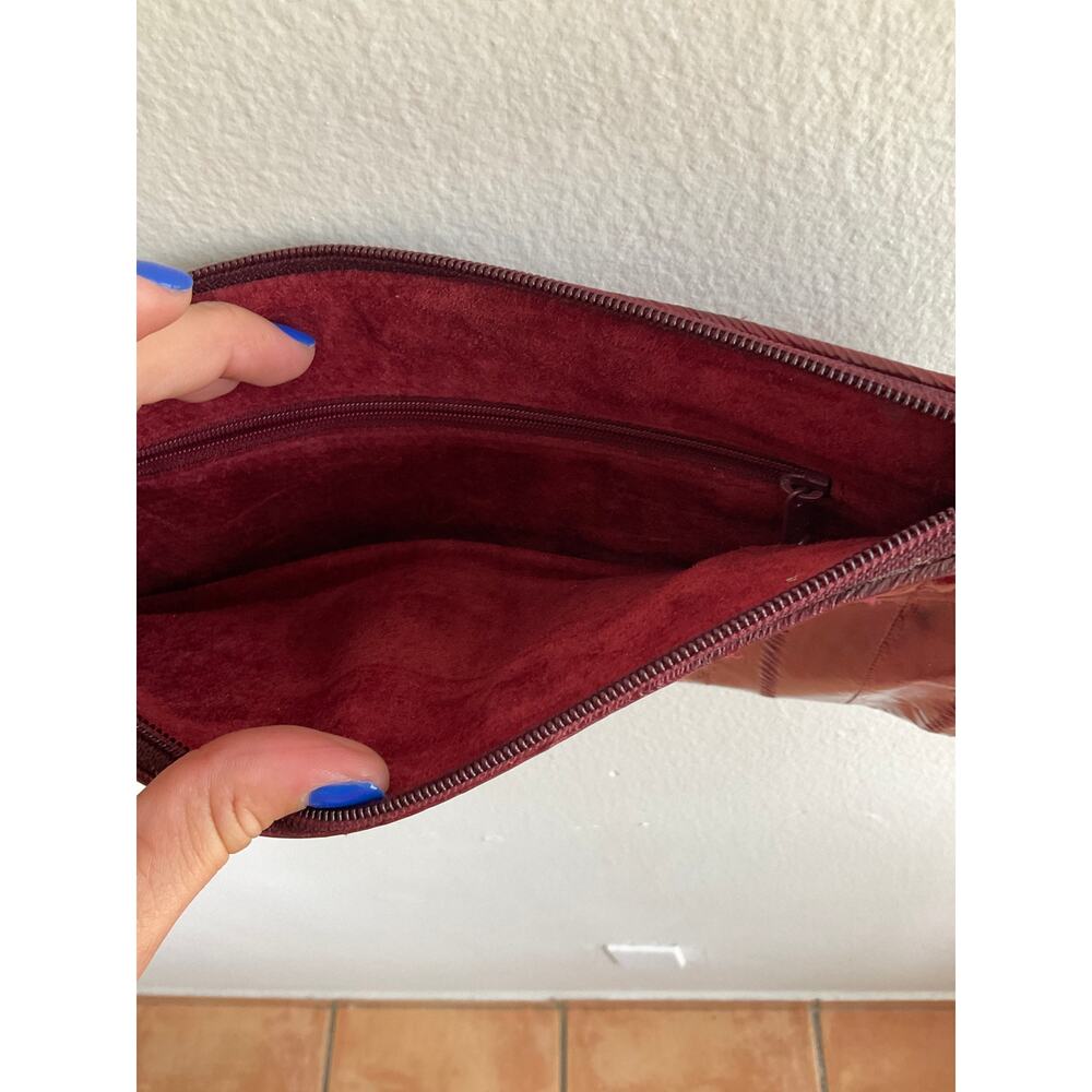 Vintage Burgundy Genuine Leather Shoulder Bag Purse Zip Top Minimalist Y2K - Picture 4 of 4